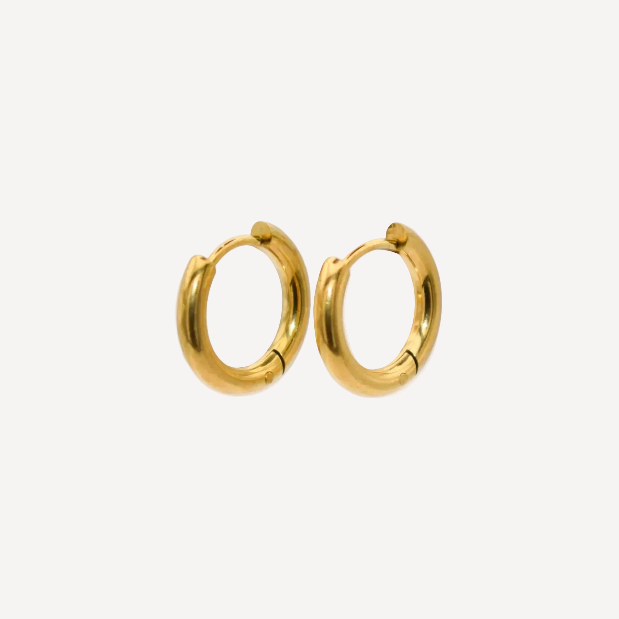 Pair of gold hoop earrings on a white background