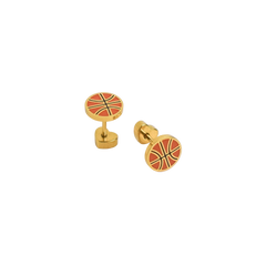 Gold basketball-themed cufflinks on a white background