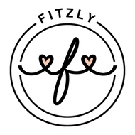 Logo with 'Fitzly' and stylized 'f' with heart shapes on a white background