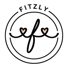 Logo with 'Fitzly' and stylized 'f' with heart shapes on a white background