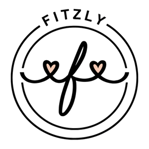 Logo with 'Fitzly' and stylized 'f' with heart shapes on a white background