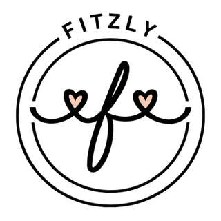 Logo with 'Fitzly' and stylized 'f' with heart shapes on a white background