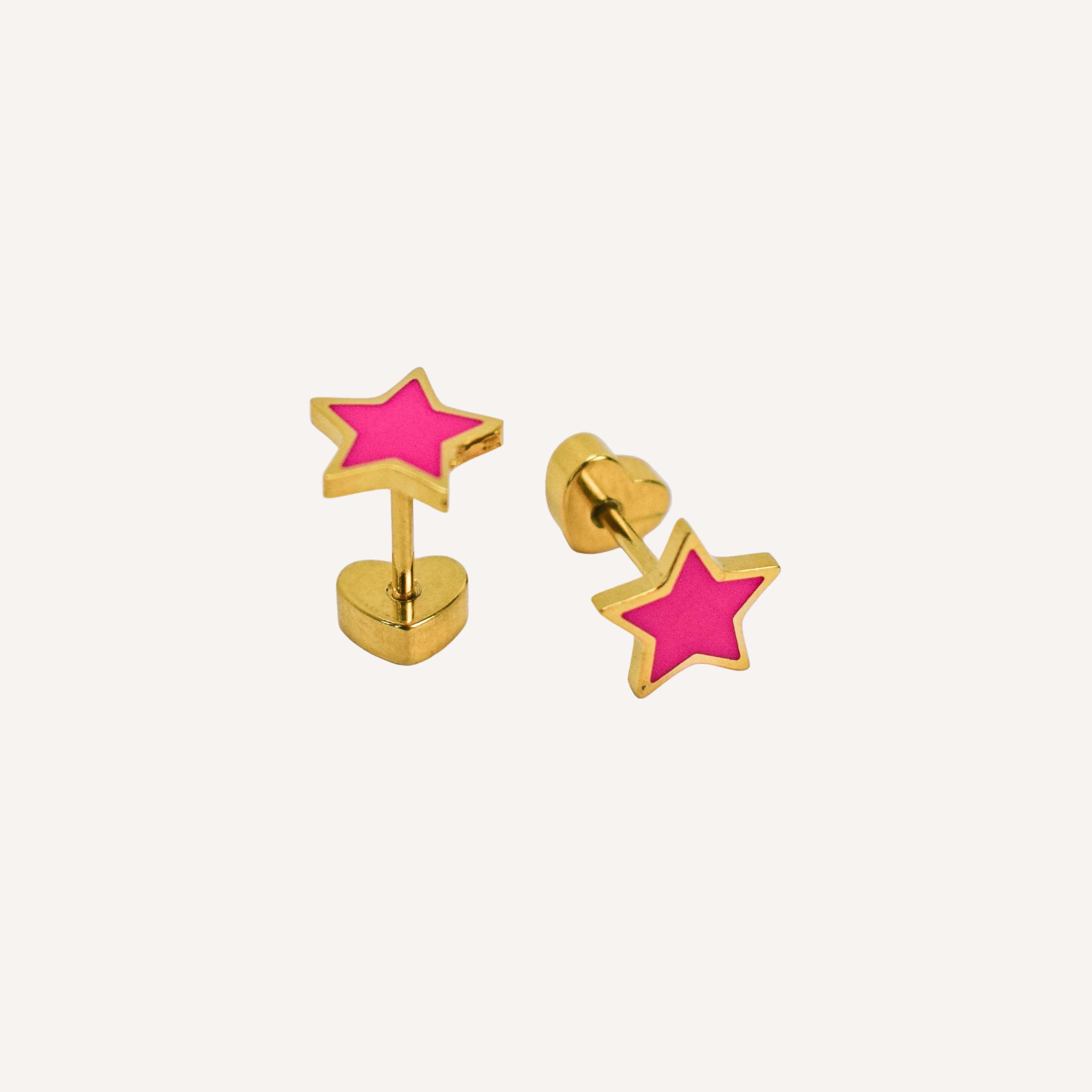 Neon pink star studs on white background