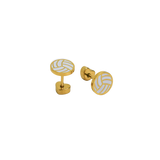 Gold stud earring with a volleyball on a white background