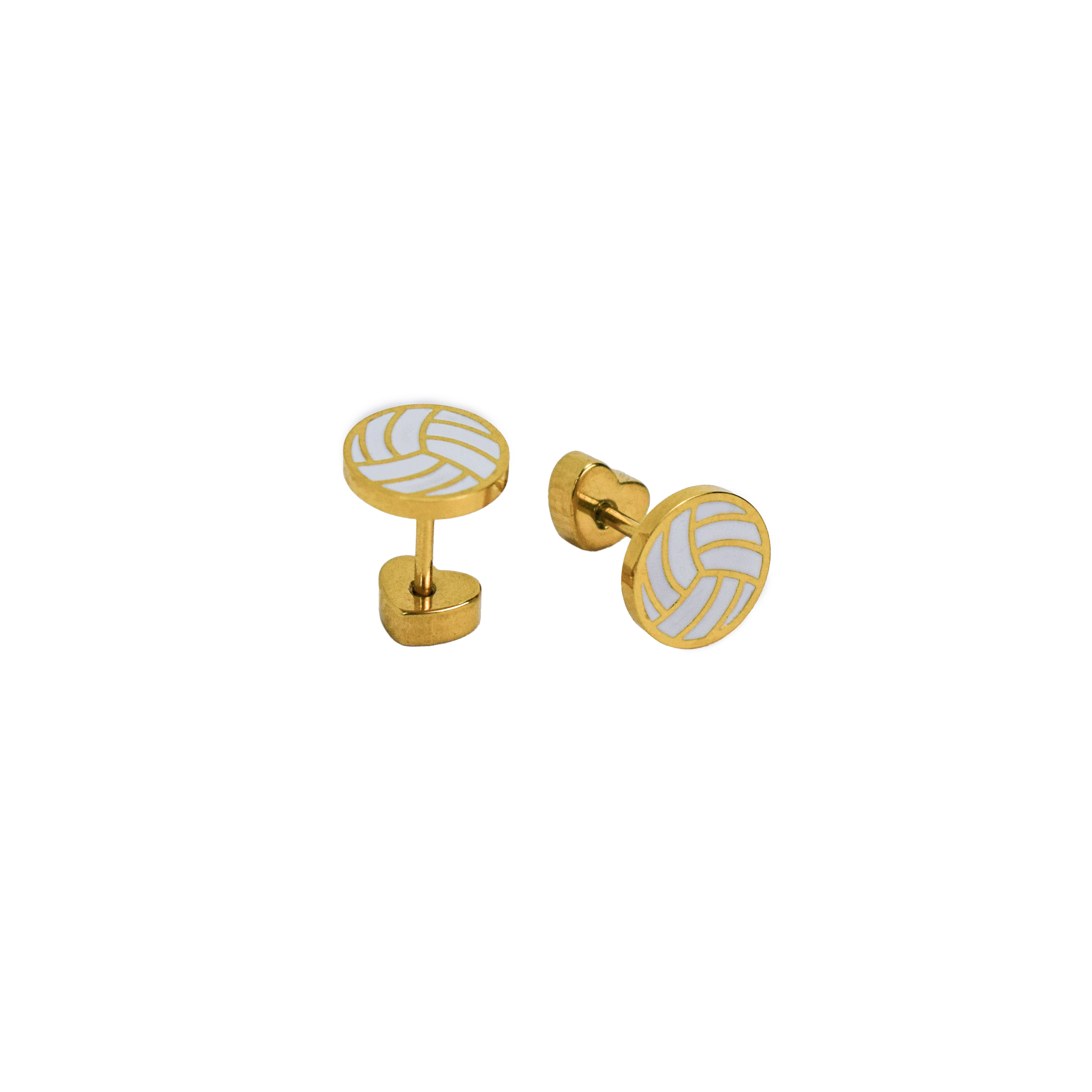Gold stud earring with a volleyball on a white background
