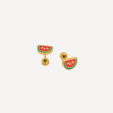 Watermelon slice earrings on a white background