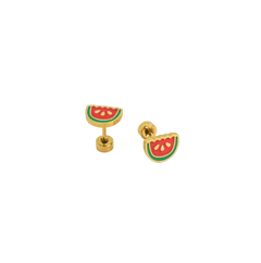 Watermelon slice earrings on a white background